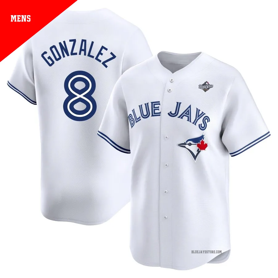 Men's Toronto Blue Jays Alex Gonzalez ＃8 White Limited Home 2025 World Series Jersey