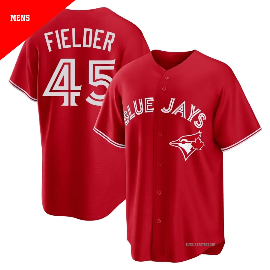 Men's Toronto Blue Jays Cecil Fielder ＃45 Red Replica Canada Day Jersey