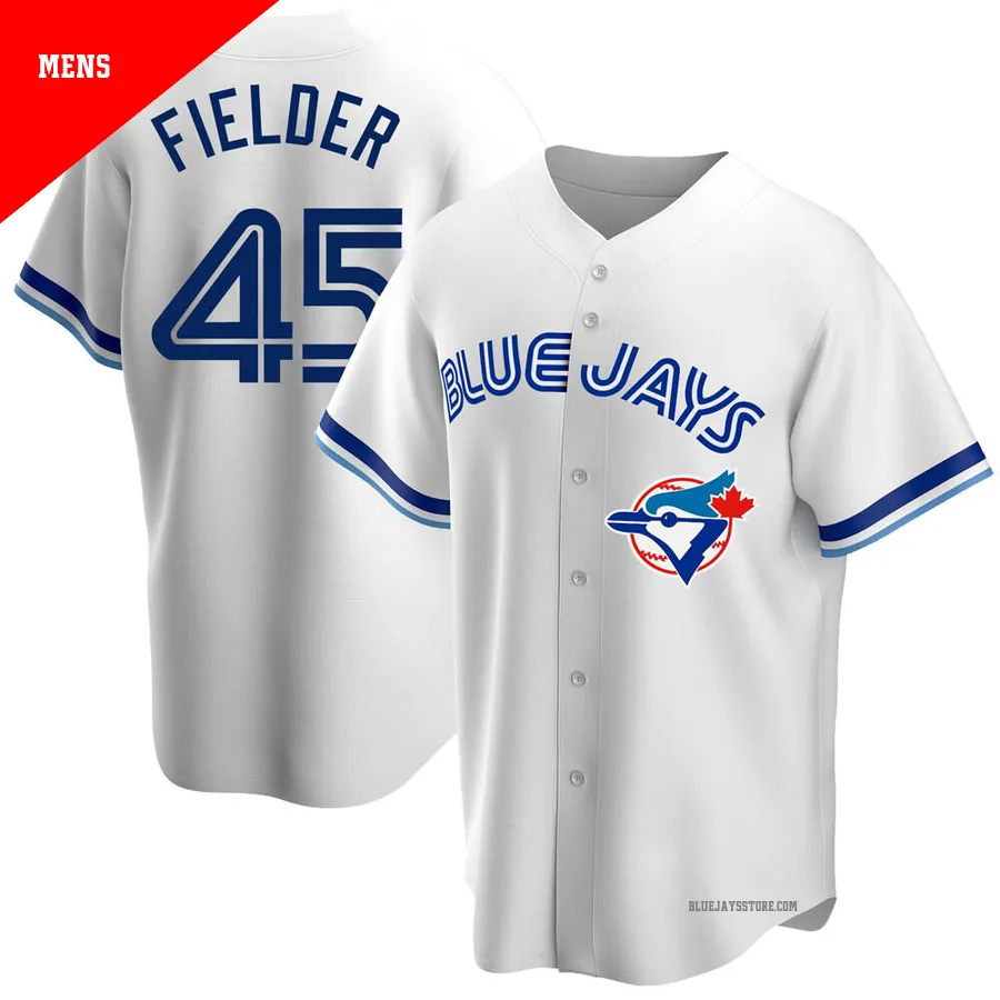 Men's Toronto Blue Jays Cecil Fielder ＃45 White Replica Home Cooperstown Collection Jersey