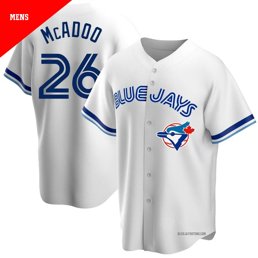 Men's Toronto Blue Jays Charles McAdoo ＃26 White Replica Home Cooperstown Collection Jersey