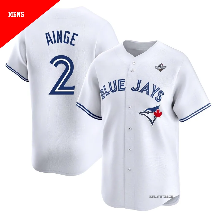 Men's Toronto Blue Jays Danny Ainge ＃2 White Limited Home 2025 World Series Jersey