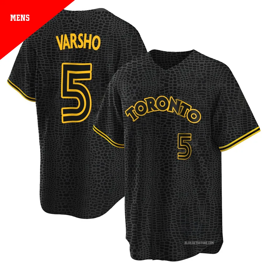 Men's Toronto Blue Jays Daulton Varsho ＃5 Black Replica Snake Skin City Jersey