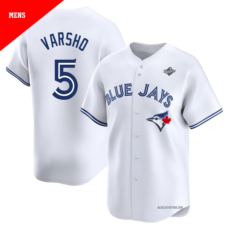 Men's Toronto Blue Jays Daulton Varsho ＃5 White Limited Home 2025 World Series Jersey