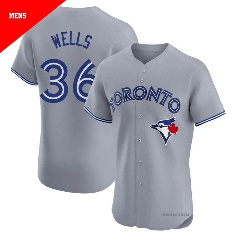 Men's Toronto Blue Jays David Wells ＃36 Gray Elite Road Jersey