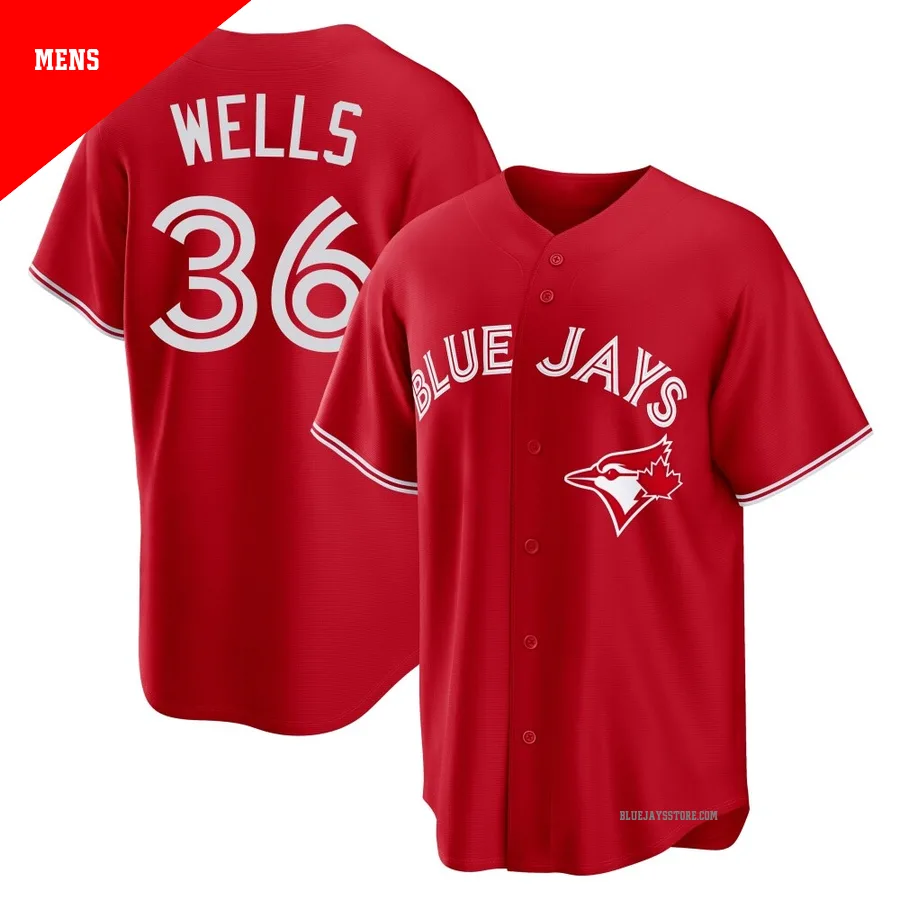 Men's Toronto Blue Jays David Wells ＃36 Red Replica Canada Day Jersey