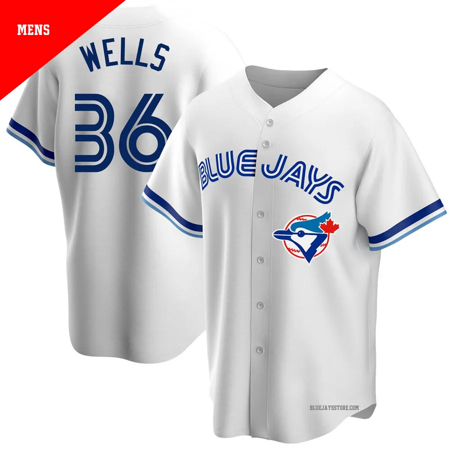 Men's Toronto Blue Jays David Wells ＃36 White Replica Home Cooperstown Collection Jersey