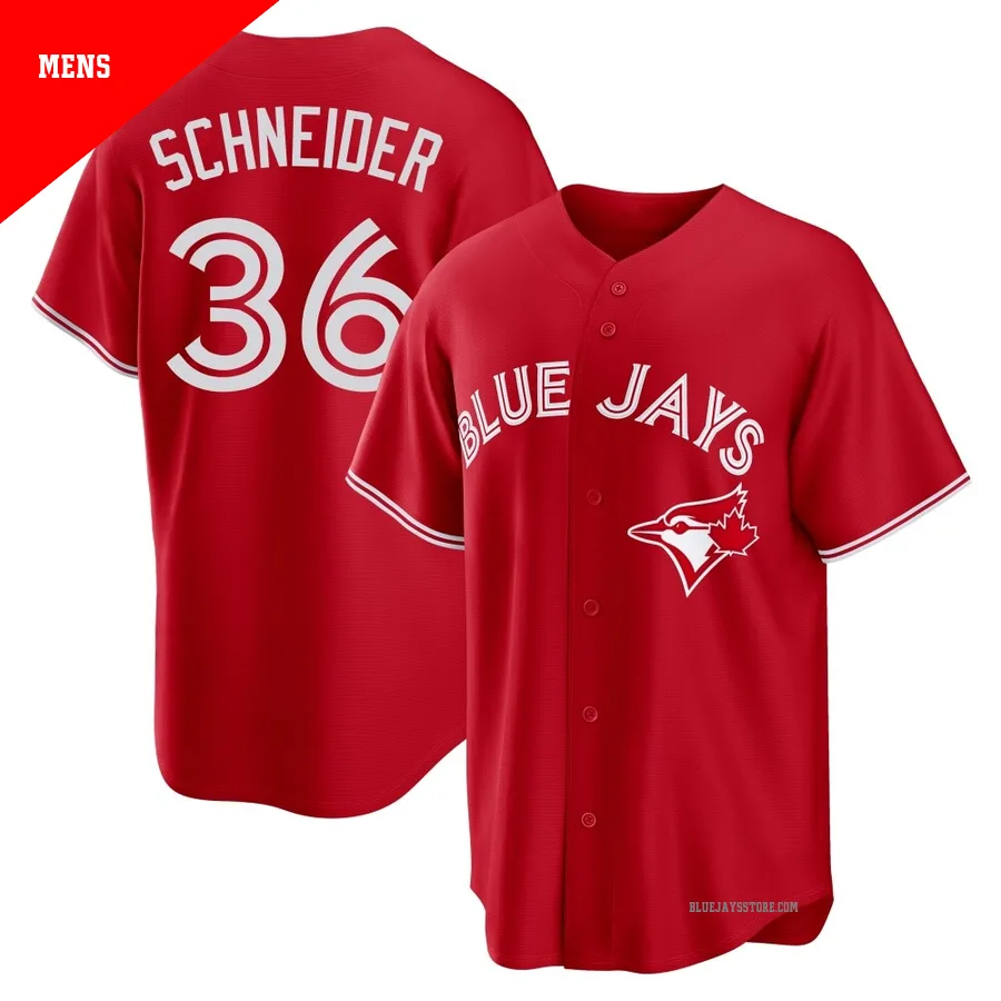 Men's Toronto Blue Jays Davis Schneider ＃36 Red Replica Canada Day Jersey