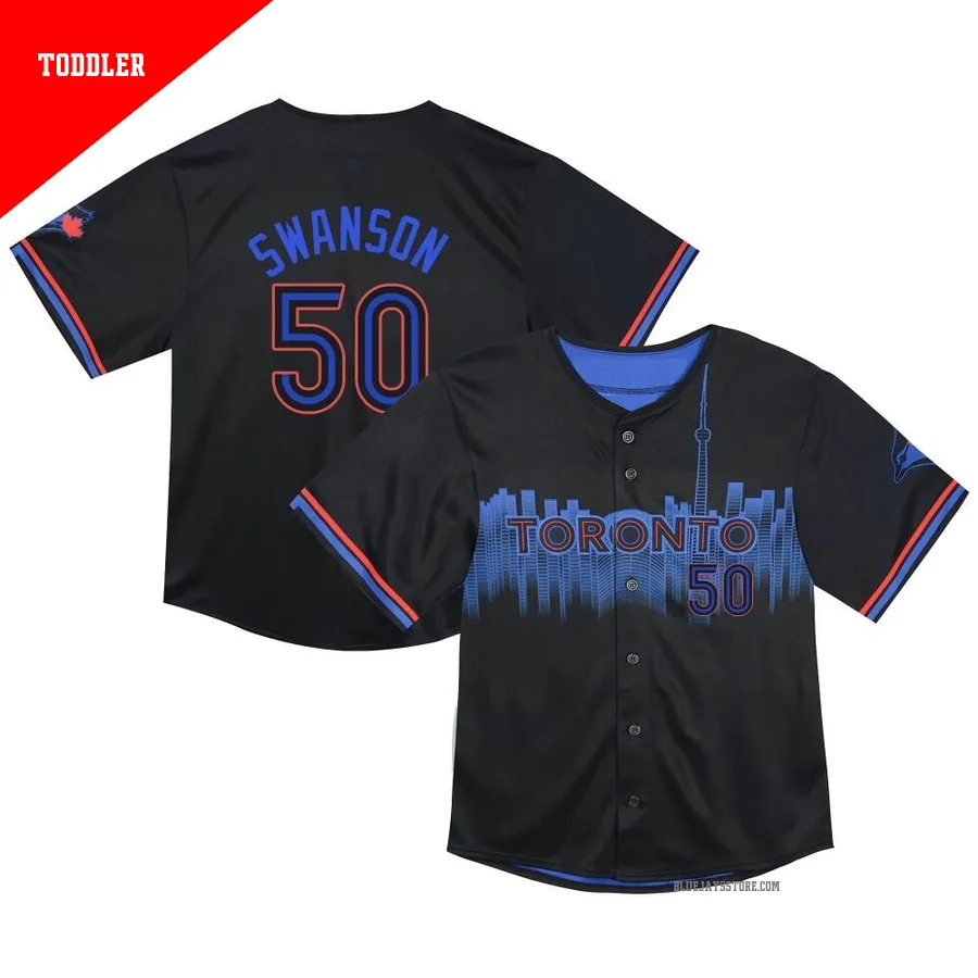 Men's Toronto Blue Jays Erik Swanson ＃50 Black Limited Toddler 2024 City Connect Jersey