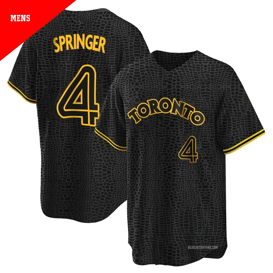 Men's Toronto Blue Jays George Springer ＃4 Black Replica Snake Skin City Jersey
