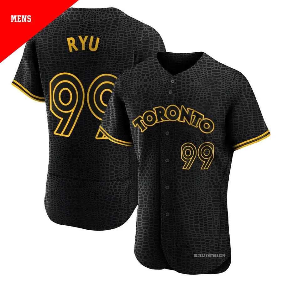 Men's Toronto Blue Jays Hyun Jin Ryu ＃99 Black Authentic Snake Skin City Jersey