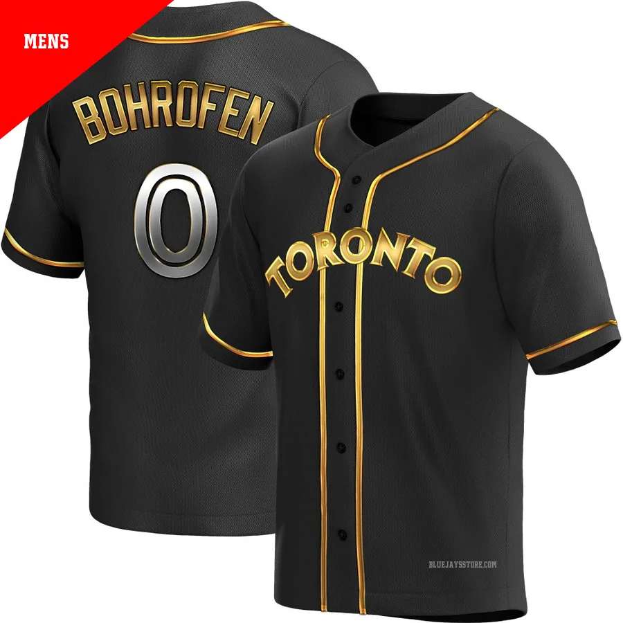 Men's Toronto Blue Jays Jace Bohrofen ＃0 Gold Replica Black en Alternate Jersey