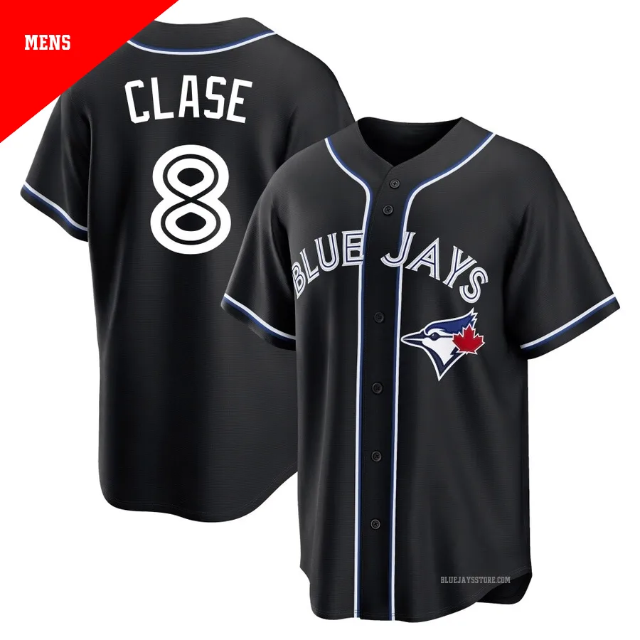 Men's Toronto Blue Jays Jonatan Clase ＃8 Black Replica Fashion Out Jersey