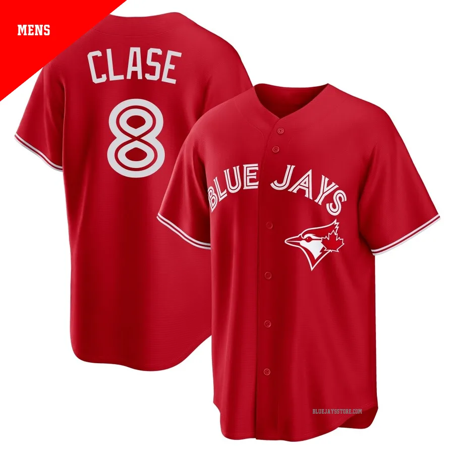 Men's Toronto Blue Jays Jonatan Clase ＃8 Red Replica Canada Day Jersey