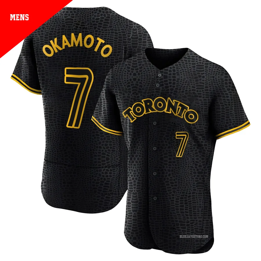 Men's Toronto Blue Jays Kazuma Okamoto ＃7 Black Authentic Snake Skin City Jersey