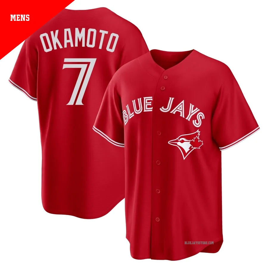 Men's Toronto Blue Jays Kazuma Okamoto ＃7 Red Replica Canada Day Jersey