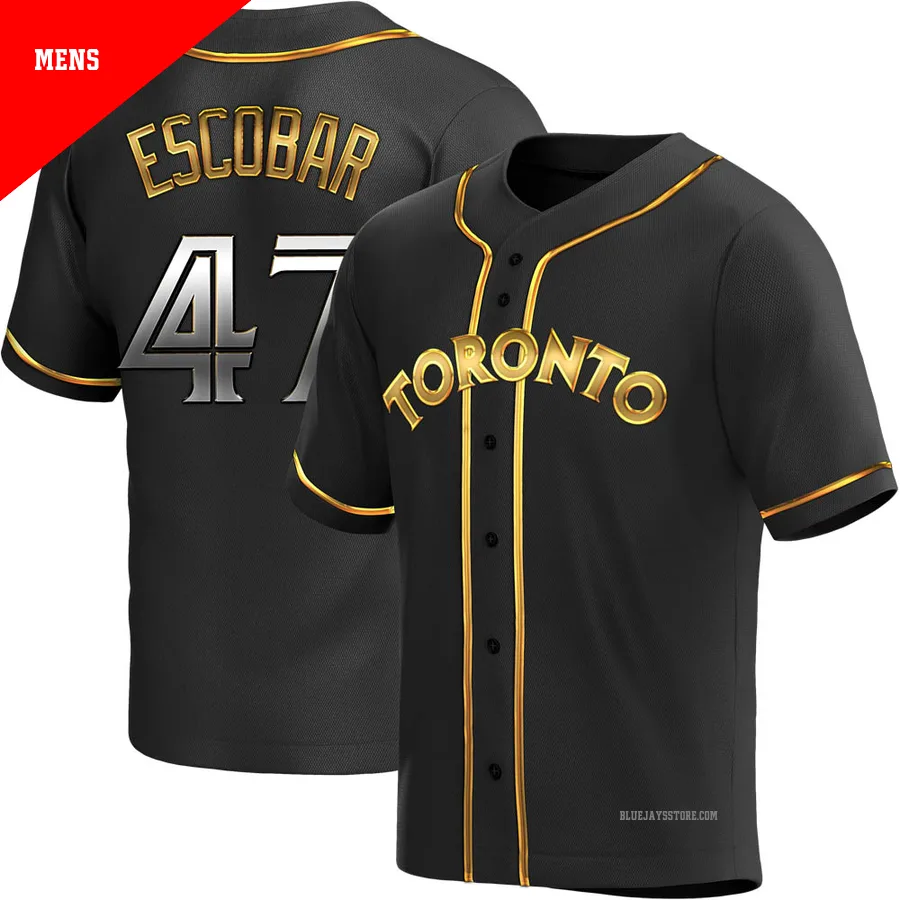 Men's Toronto Blue Jays Kelvim Escobar ＃47 Gold Replica Black en Alternate Jersey