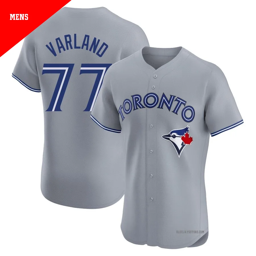 Men's Toronto Blue Jays Louis Varland ＃77 Gray Elite Road Jersey
