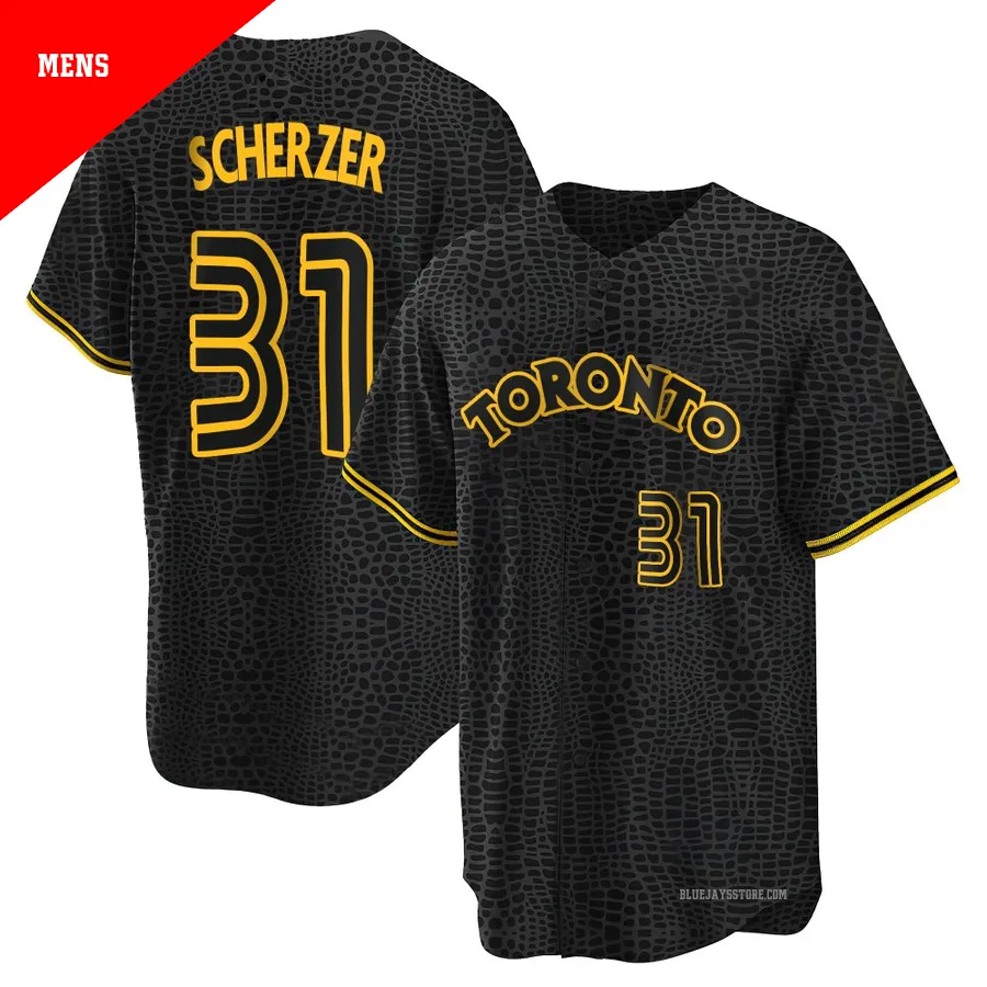 Men's Toronto Blue Jays Max Scherzer ＃31 Black Replica Snake Skin City Jersey