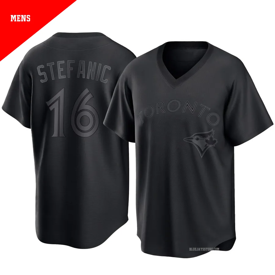 Men's Toronto Blue Jays Michael Stefanic ＃16 Black Replica Pitch Fashion Jersey
