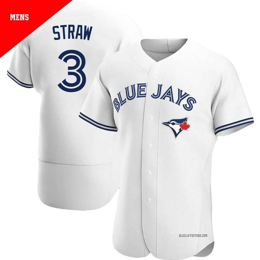 Men's Toronto Blue Jays Myles Straw ＃3 White Authentic Home Jersey