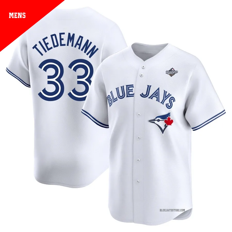 Men's Toronto Blue Jays Ricky Tiedemann ＃33 White Limited Home 2025 World Series Jersey