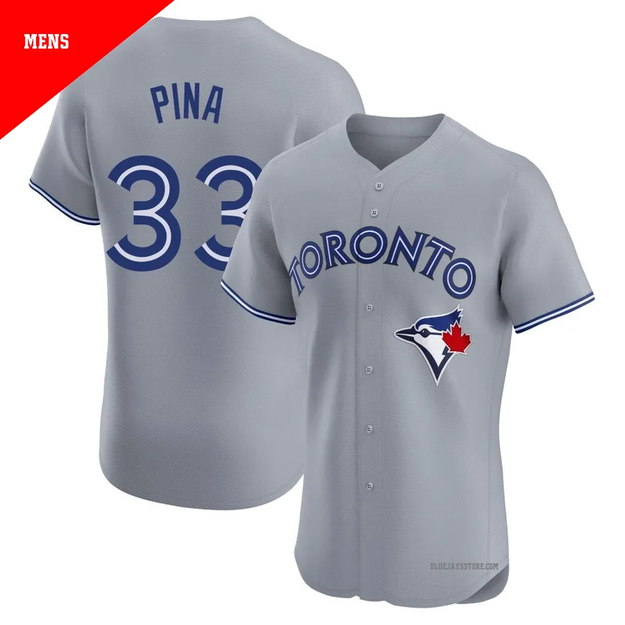 Men's Toronto Blue Jays Robinson Pina ＃33 Gray Elite Road Jersey