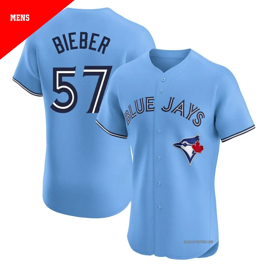 Men's Toronto Blue Jays Shane Bieber ＃57 Blue Elite Powder Alternate Jersey
