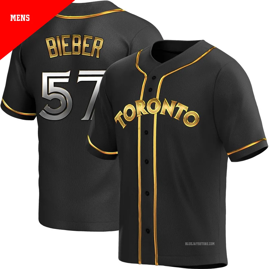 Men's Toronto Blue Jays Shane Bieber ＃57 Gold Replica Black en Alternate Jersey