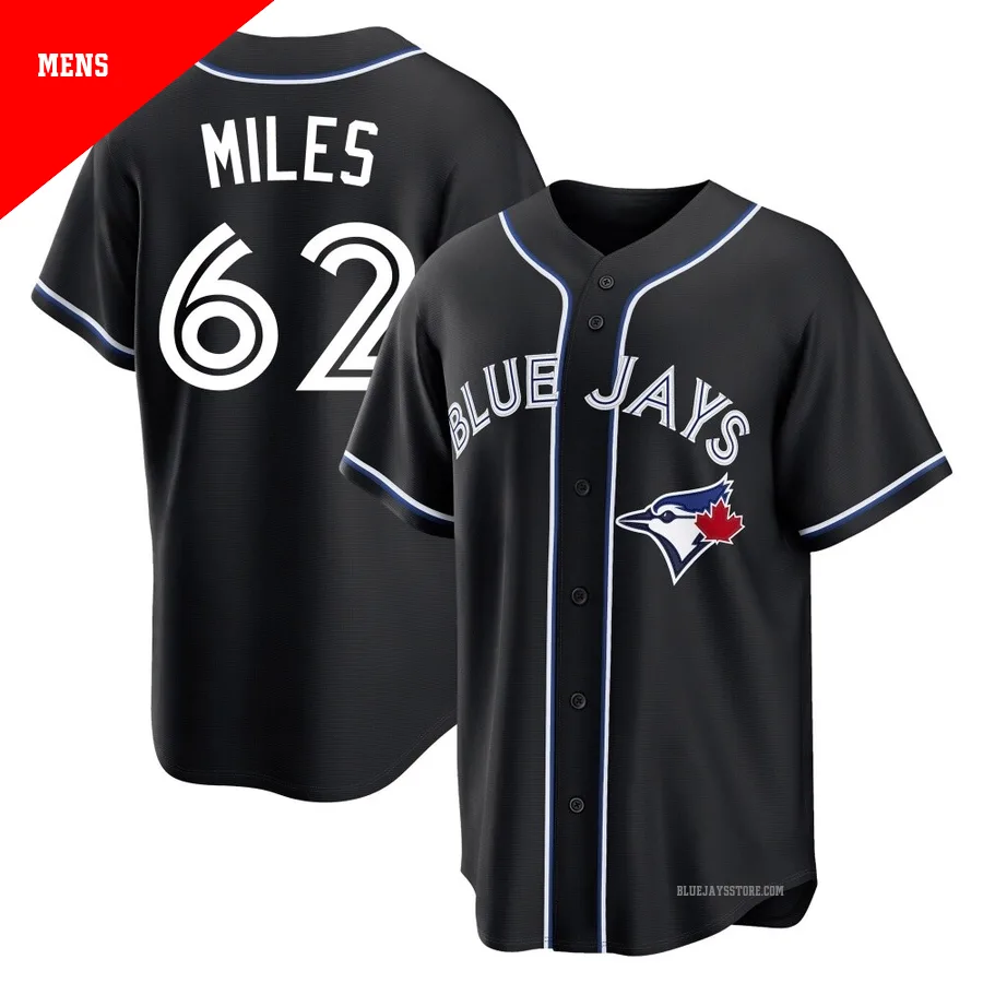 Men's Toronto Blue Jays Spencer Miles ＃62 Black Replica Fashion Out Jersey