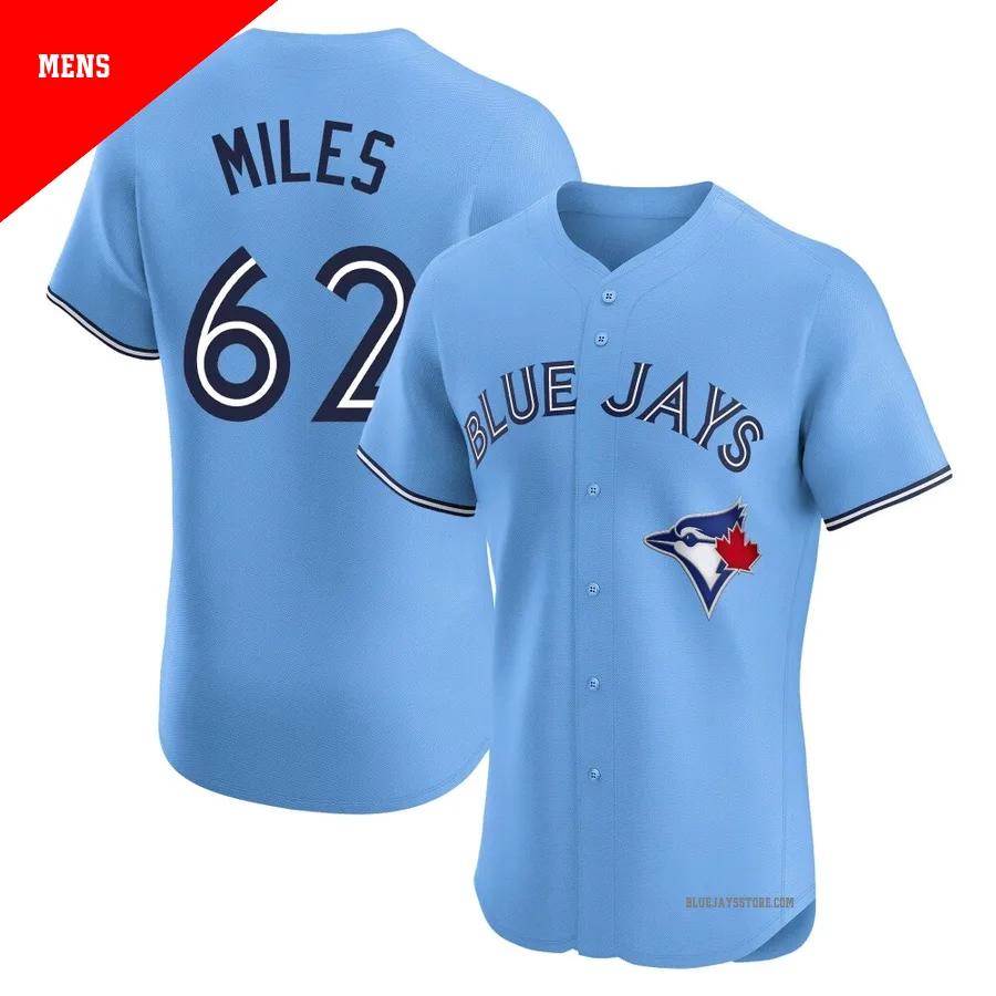 Men's Toronto Blue Jays Spencer Miles ＃62 Blue Elite Powder Alternate Jersey