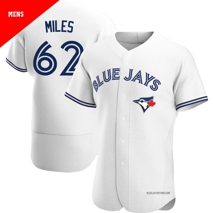 Men's Toronto Blue Jays Spencer Miles ＃62 White Authentic Home Jersey