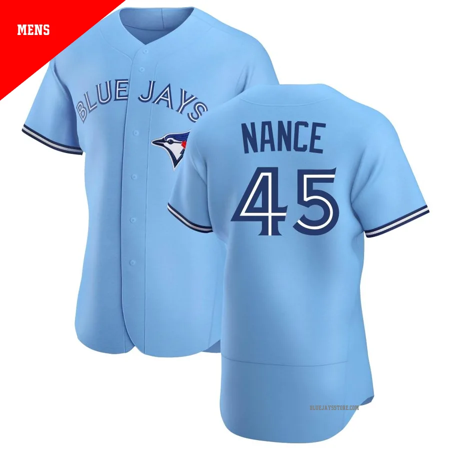 Men's Toronto Blue Jays Tommy Nance ＃45 Blue Authentic Powder Alternate Jersey