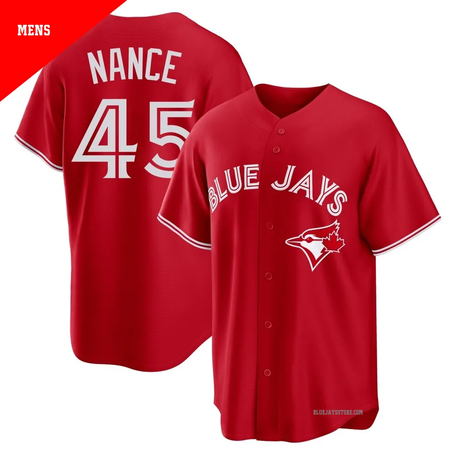 Men's Toronto Blue Jays Tommy Nance ＃45 Red Replica Canada Day Jersey