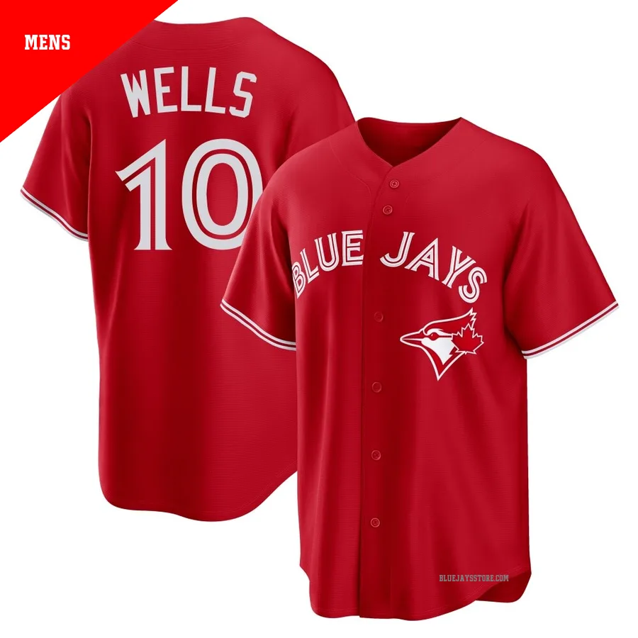 Men's Toronto Blue Jays Vernon Wells ＃10 Red Replica Canada Day Jersey