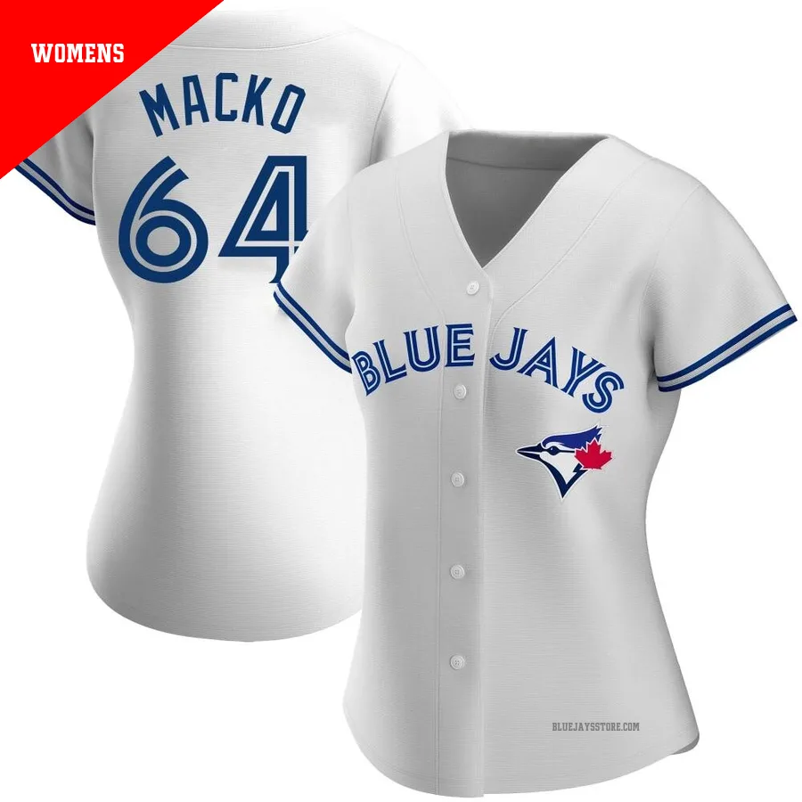 Women's Toronto Blue Jays Adam Macko ＃64 White Replica Home Jersey