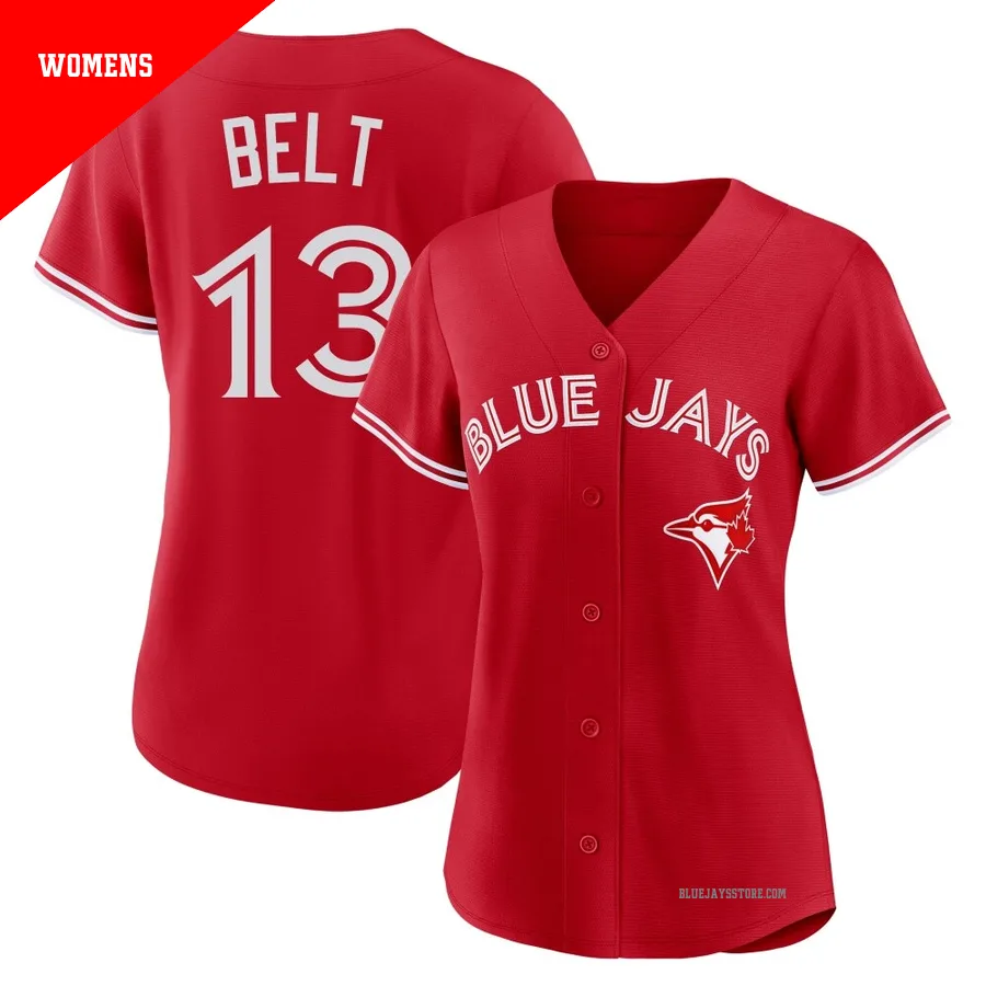 Women's Toronto Blue Jays Brandon Belt ＃13 Red Replica Canada Day Jersey