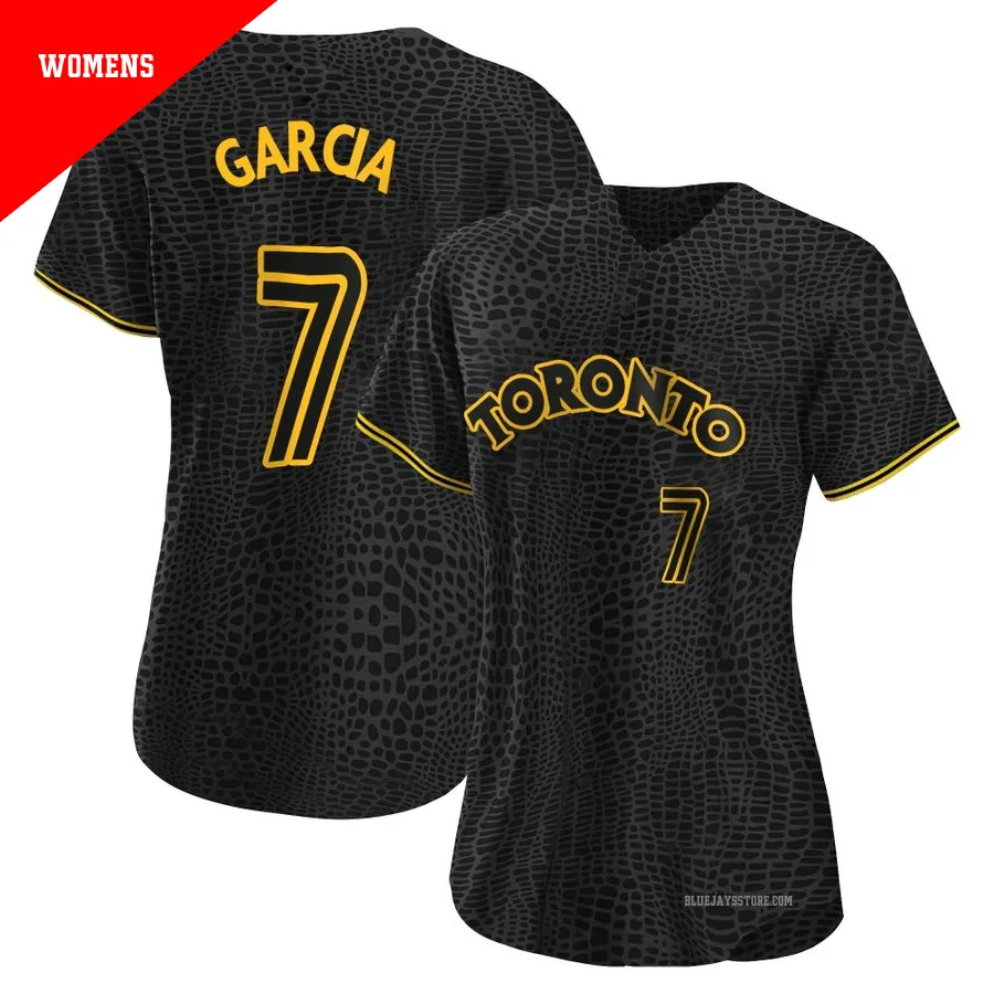 Women's Toronto Blue Jays Damaso Garcia ＃7 Black Replica Snake Skin City Jersey