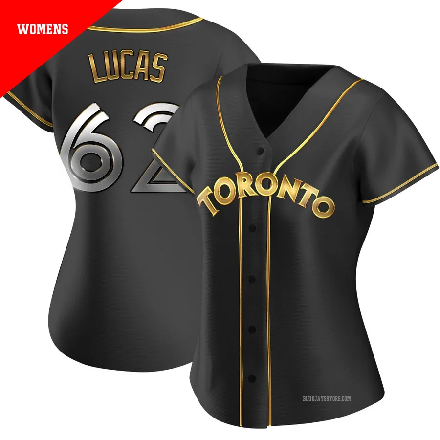 Women's Toronto Blue Jays Easton Lucas ＃62 Gold Replica Black en Alternate Jersey