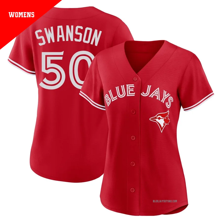 Women's Toronto Blue Jays Erik Swanson ＃50 Red Replica Canada Day Jersey