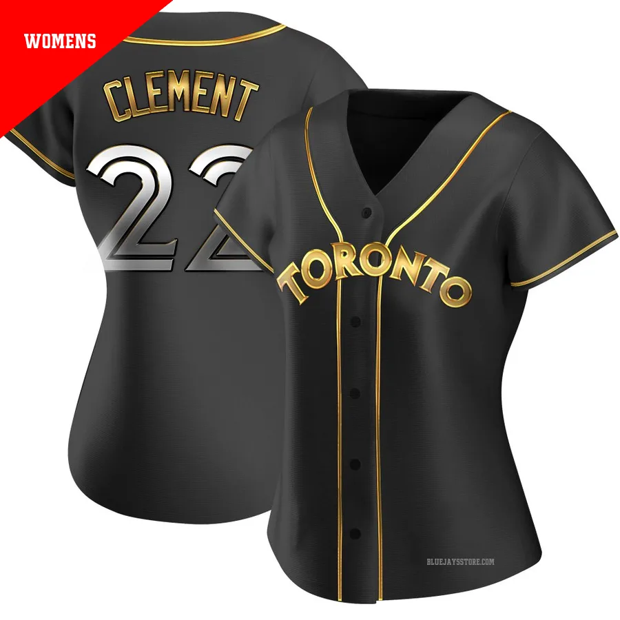 Women's Toronto Blue Jays Ernie Clement ＃22 Gold Replica Black en Alternate Jersey