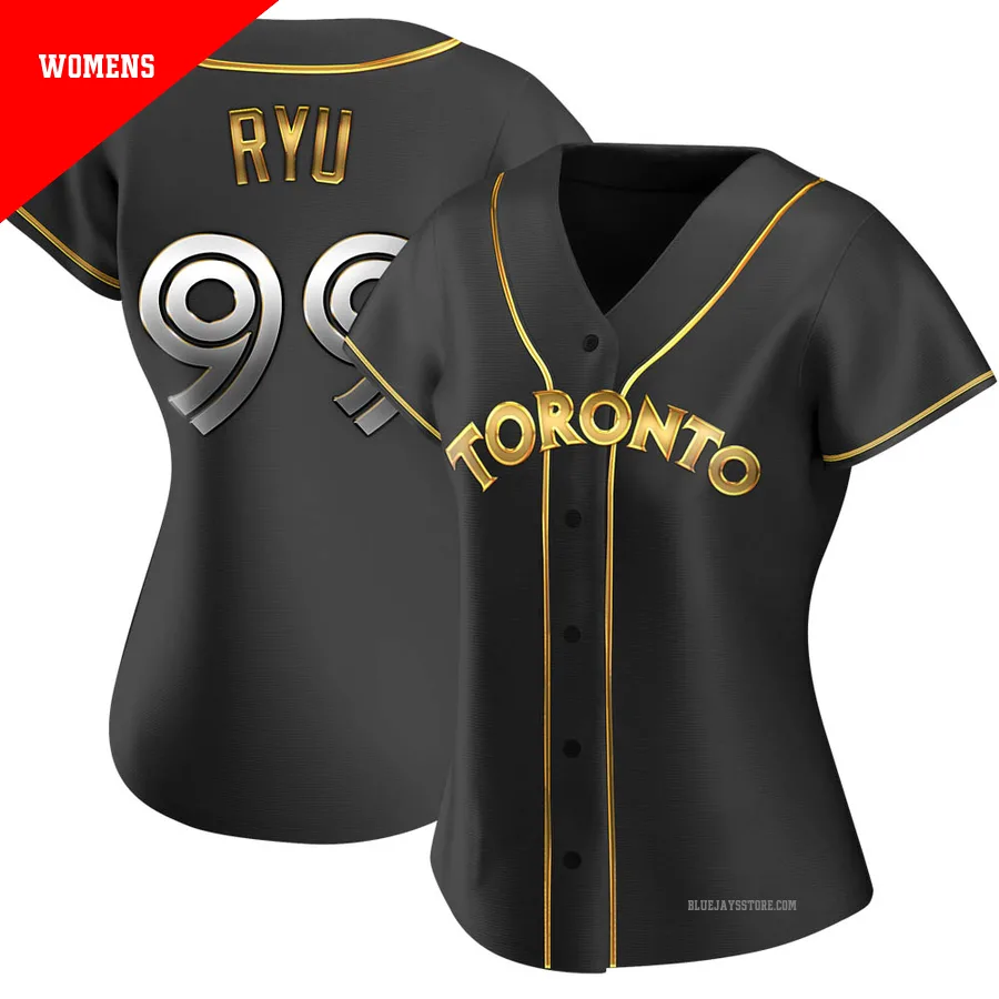 Women's Toronto Blue Jays Hyun Jin Ryu ＃99 Gold Replica Black en Alternate Jersey