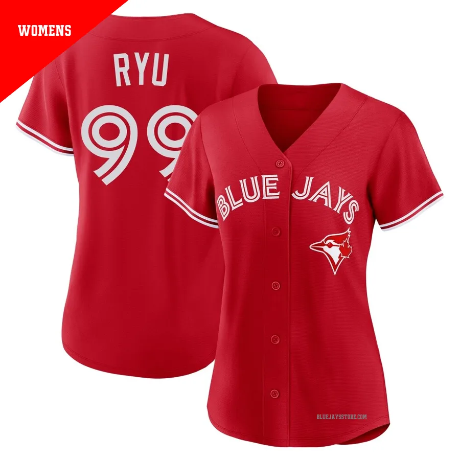Women's Toronto Blue Jays Hyun Jin Ryu ＃99 Red Replica Canada Day Jersey