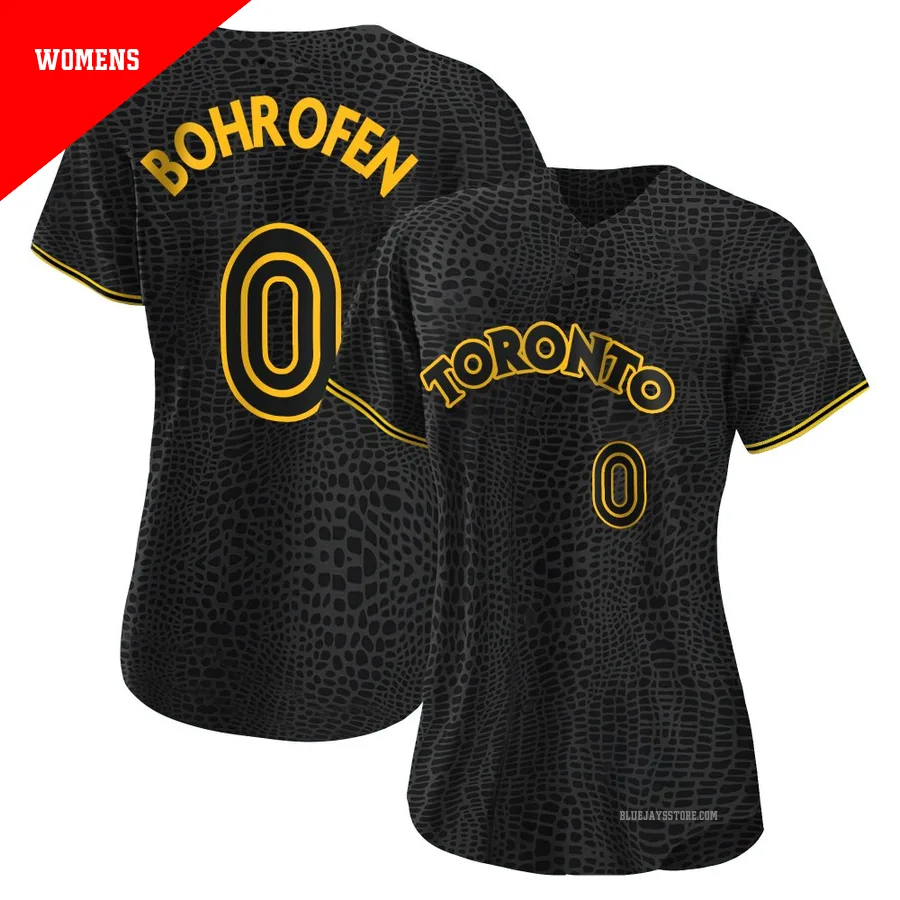 Women's Toronto Blue Jays Jace Bohrofen ＃0 Black Replica Snake Skin City Jersey