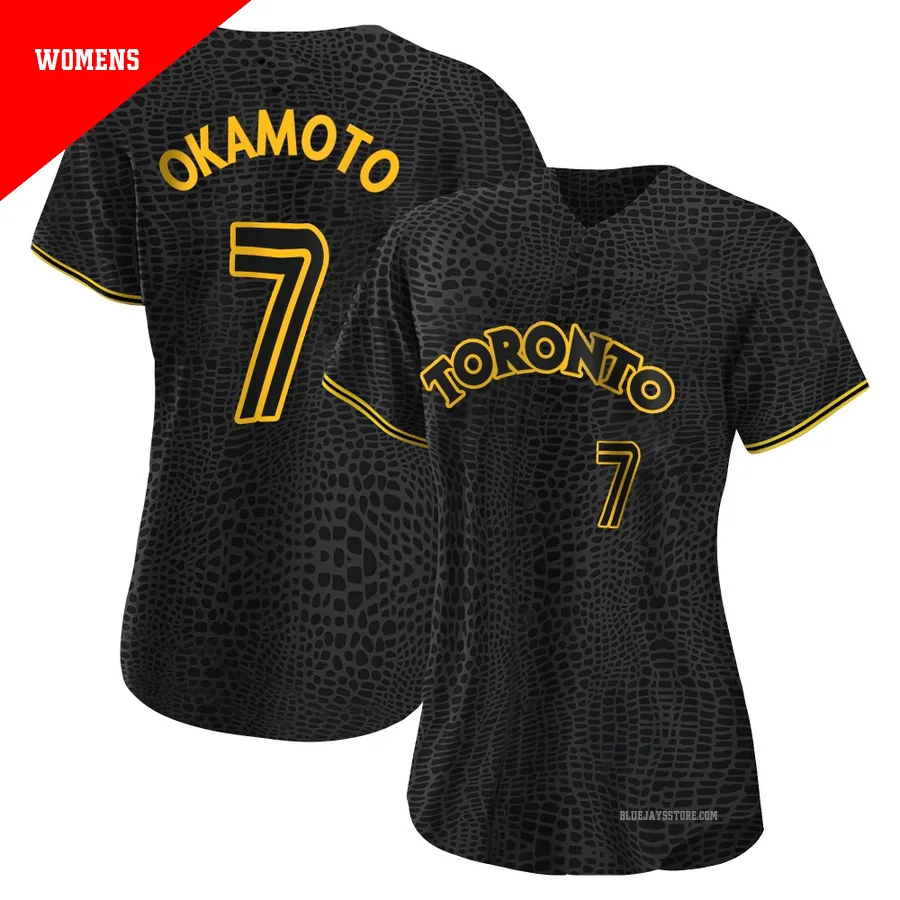 Women's Toronto Blue Jays Kazuma Okamoto ＃7 Black Authentic Snake Skin City Jersey