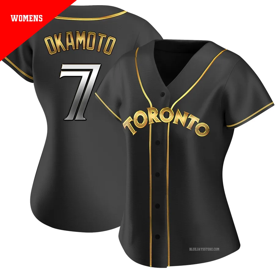 Women's Toronto Blue Jays Kazuma Okamoto ＃7 Gold Replica Black en Alternate Jersey