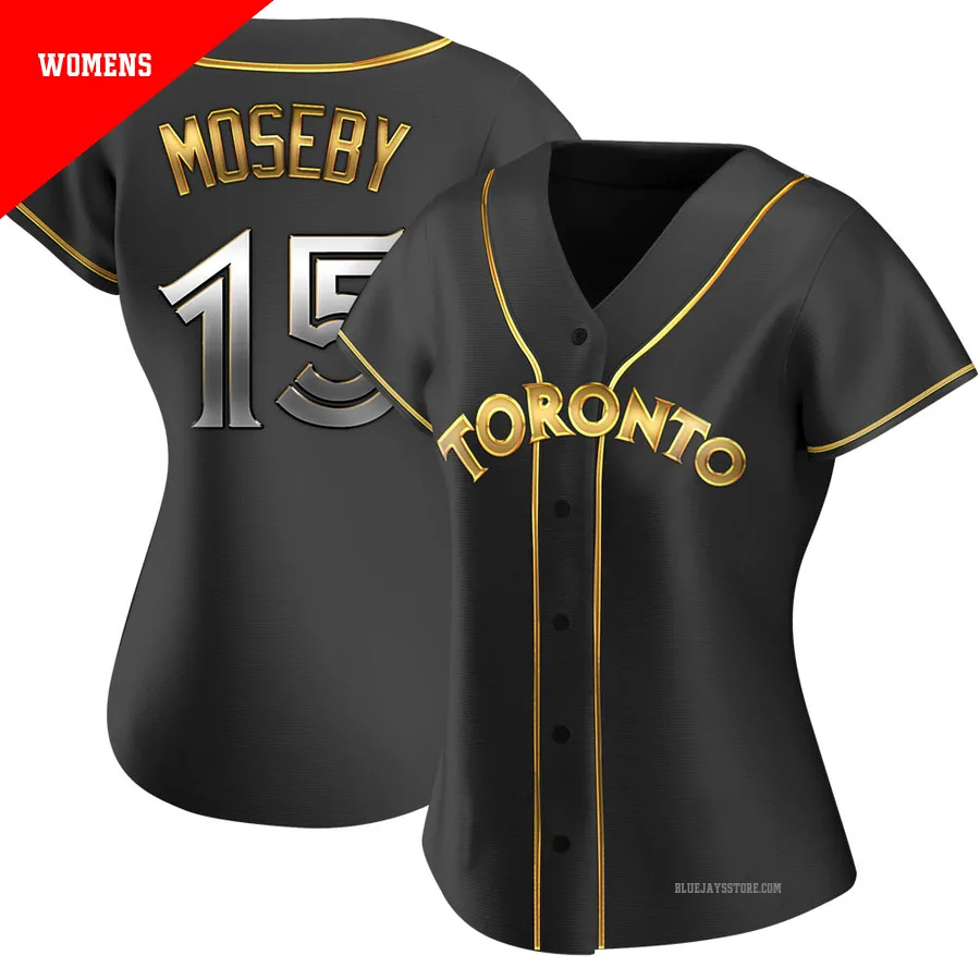Women's Toronto Blue Jays Lloyd Moseby ＃15 Gold Replica Black en Alternate Jersey