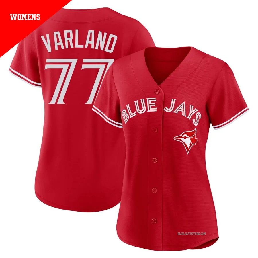 Women's Toronto Blue Jays Louis Varland ＃77 Red Replica Canada Day Jersey