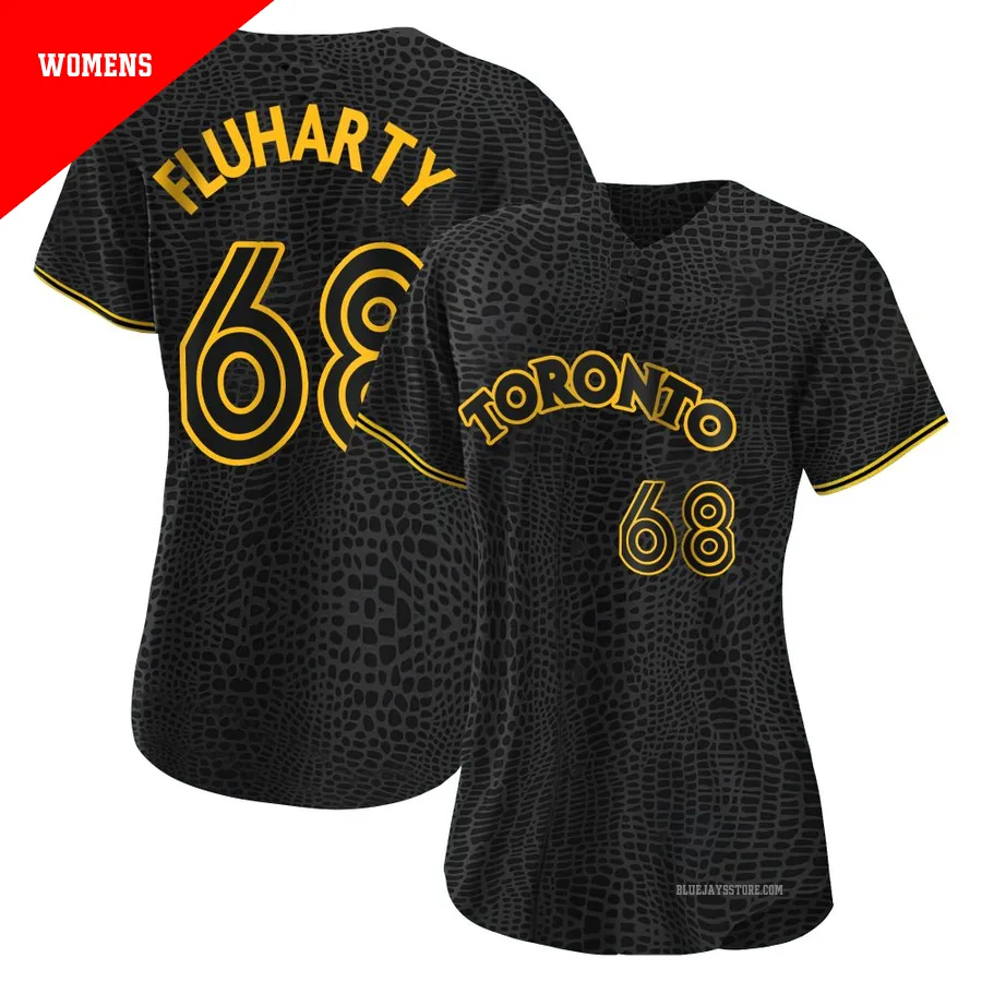 Women's Toronto Blue Jays Mason Fluharty ＃68 Black Replica Snake Skin City Jersey