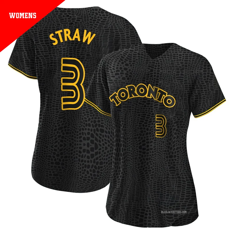 Women's Toronto Blue Jays Myles Straw ＃3 Black Authentic Snake Skin City Jersey