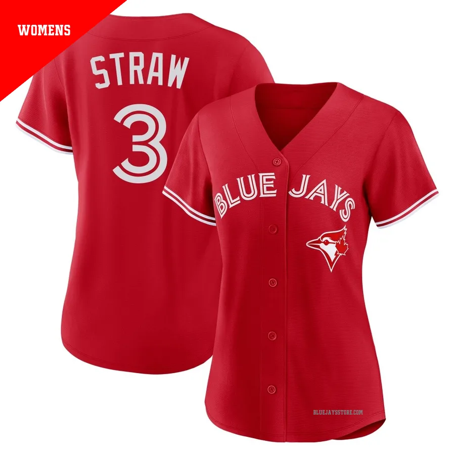 Women's Toronto Blue Jays Myles Straw ＃3 Red Replica Canada Day Jersey